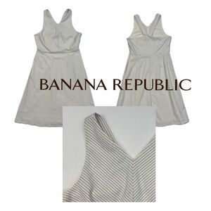 Banana Republic Double Black Pinstripe Off White Tank Top‎ Midi V-neck A-line 16